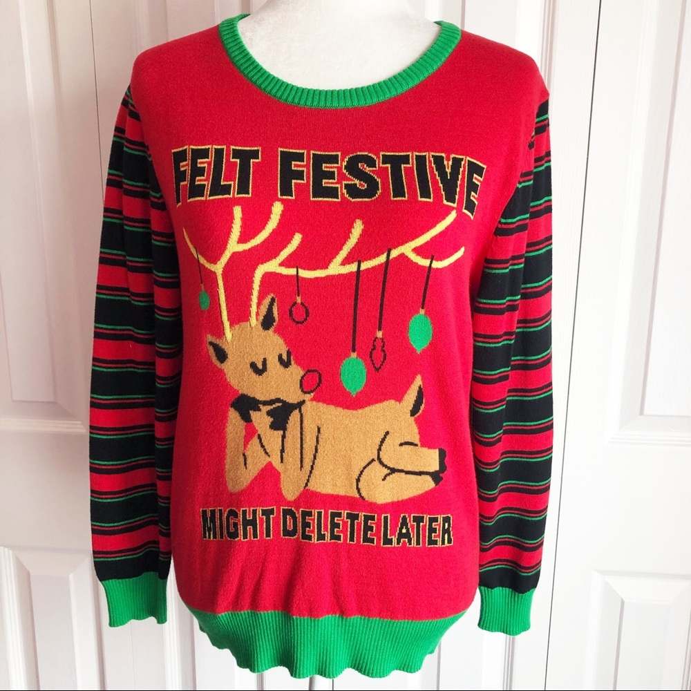 NWT Mighty Fine Funny Reindeer Selfie Festive Ugly Christmas Sweater